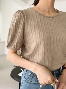 DAZY Seam Detail Puff Sleeve Tee - Mocha Brown - View 7