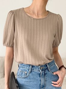DAZY Seam Detail Puff Sleeve Tee - Mocha Brown - View 8