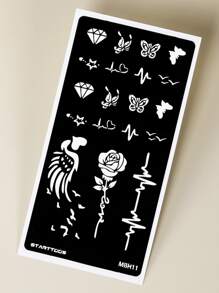 1 pieza Plantilla de tatuaje flor & con patrón de corazón con abertura - Negro - Ver 5