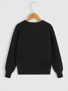 SHEIN 孩童女v領釦前羊毛衫 - 黑色 - 查看 2