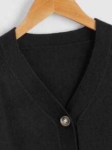 SHEIN 孩童女v領釦前羊毛衫 - 黑色 - 查看 7