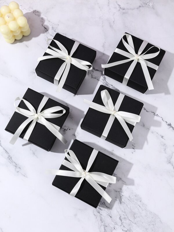 5pcs Black Gift Box With Ribbon, Jewelry Box, Birthday Party Decoration
