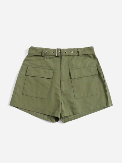 Short unicolore ceinturé cargo