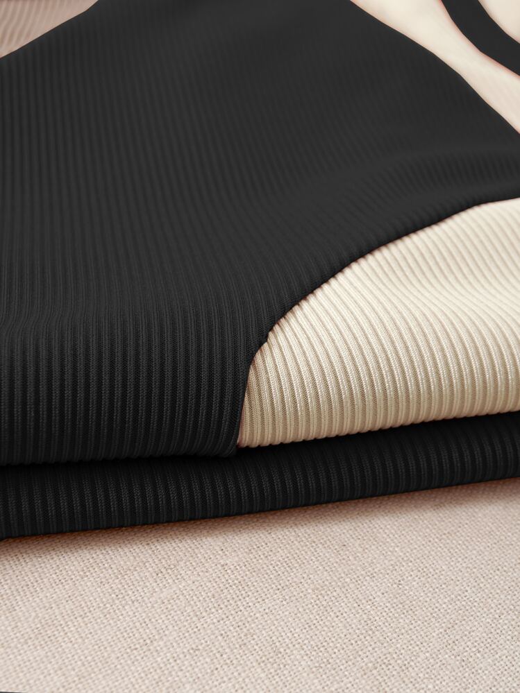 SHEIN Unity Vestido tank ajustado con cordón lateral de color combinado - Negro - Ver 3