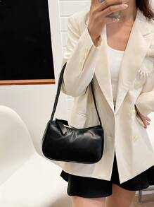 Minimalist Bag Vintage Underarm Purses Women's Solid Color Handbags 1pc Solid Color Pu Material Fashionable Simple Bag