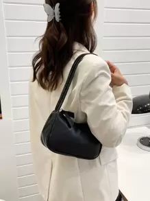 Minimalist Bag Vintage Underarm Purses Women's Solid Color Handbags 1pc Solid Color Pu Material Fashionable Simple Bag