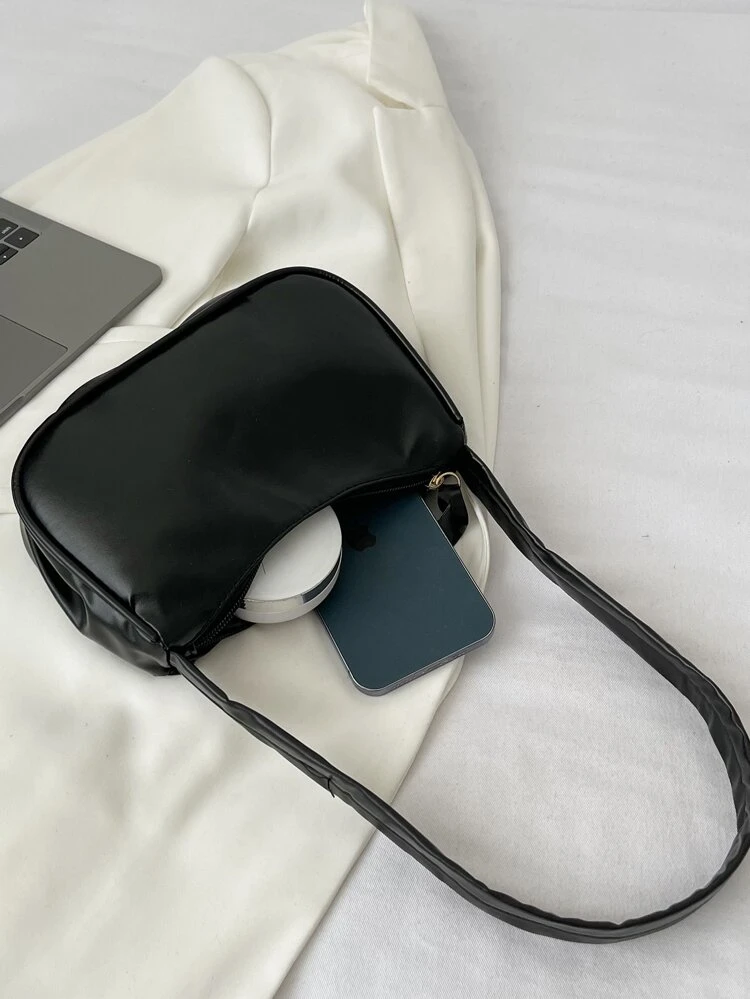 Minimalist Bag Vintage Underarm Purses Women's Solid Color Handbags 1pc Solid Color Pu Material Fashionable Simple Bag , Old Money , Vintage Bag