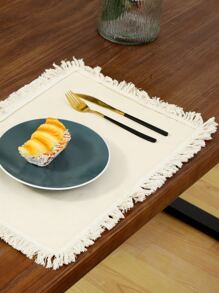 Fringe Trim Place Mat - Màu be - Xem 5