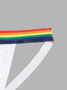 男士條紋拼接織帶防護三角褲 - 白色 - 查看 4