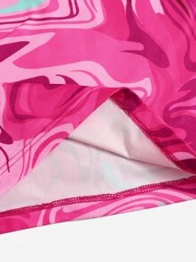 SHEIN ICON 大理石圖案褶邊掛脖連衣裙 - 玫紅色 - 查看 5