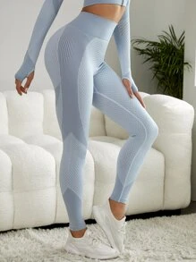 Yoga Basic 瑜伽打底褲吸汗透氣紋理質感競技褲襪 - 淺灰色 - 查看 1
