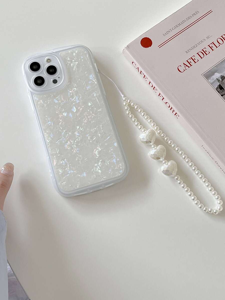貝殼金屬亮絲質感紋理手機外殼帶珍珠手機掛繩