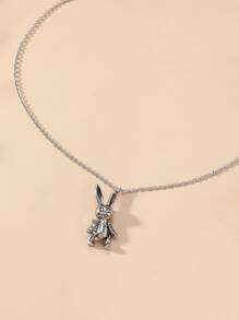 Rabbit Charm Necklace - Antique Silver - View 2