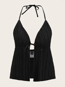 SHEIN ICON Top de tirantes con cordón delantero de espalda abierta - Negro - Ver 1