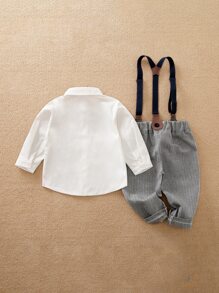 Yierying 小男童前蝴蝶結襯衫和背帶褲 - 彩色 - 查看 2