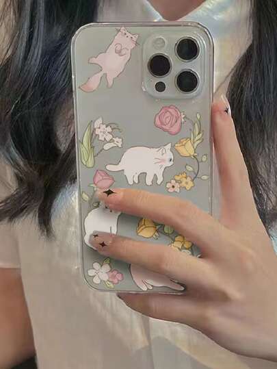 Coque de téléphone transparente en forme de chat de dessin animé, compatible avec iPhone15/15Plus/15Pro/15Promax