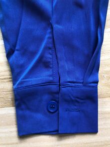 落肩袖襯衫和闊腿褲 - 藍色 - 查看 4