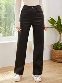 SHEIN Unity Women Plain Straight Leg Casual Pants Fall Cloth For Women