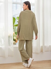 Chiquease 菱形印花落肩上衣和阔腿裤 - 彩色 - 查看 2