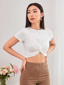 Muchica Twist Hem Solid Tee - White - View 3