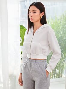 INAWLY Solid Zip Up Drop Shoulder Thermal Lined Crop Hoodie,Long Sleeve Tops Graduation,Back To School Outfits,Graduation,Teacher Outfits For Women,Back To School Pullover Fall Outfit - White - View 5