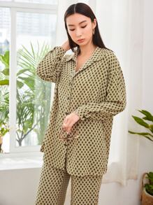 Chiquease 菱形印花落肩上衣和阔腿裤 - 彩色 - 查看 3