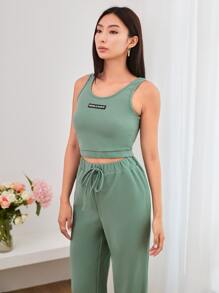 Mulvari 字母圖案背心和慢跑褲套裝 - 薄荷綠 - 查看 5