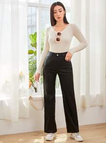 SHEIN Unity Women Plain Straight Leg Casual Pants Fall Cloth For Women