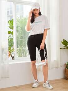 Chiquease 女士休闲纯色运动短裤 - 黑色 - 查看 5