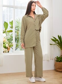 Chiquease 菱形印花落肩上衣和阔腿裤 - 彩色 - 查看 5