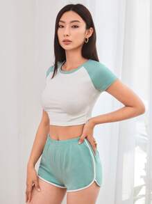 SHEIN EZwear Bộ thời trang Tương phản ràng buộc Khối Màu Thể thao - Nhiều màu - Xem 4