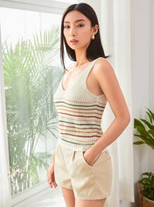 Comfortcana Striped Pattern Knit Top - Multicolor - View 1