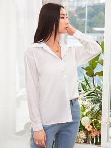 EMERY ROSE Casual & Commuting Loose Solid Color Long Sleeve Shirt,Long Sleeve Tops Fall Cloth For Women - White - View 4