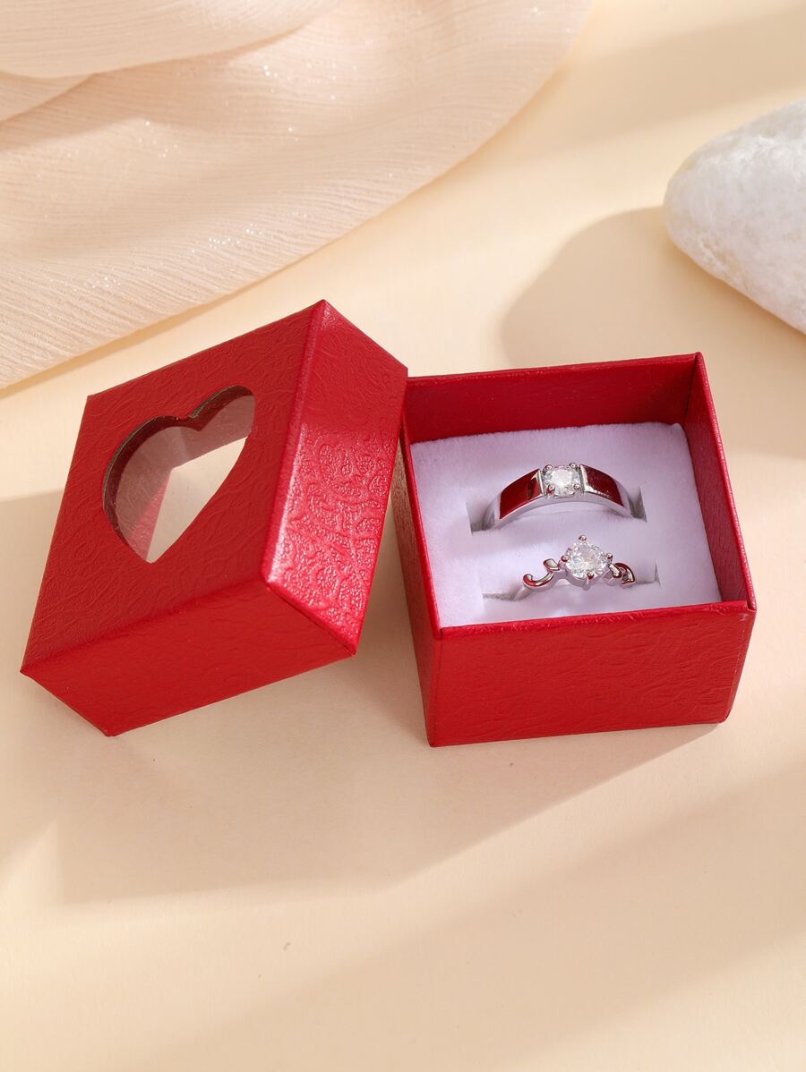 2 Miếng Nhẫn Cặp đôi Khối Zirconia  Trang trí - Bạc - Xem 1