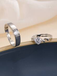 2 Miếng Nhẫn Cặp đôi Khối Zirconia  Trang trí - Bạc - Xem 2