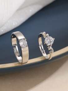 2 Miếng Nhẫn Cặp đôi Khối Zirconia  Trang trí - Bạc - Xem 3
