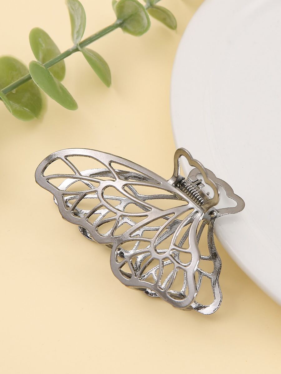 Hollow Out Butterfly Design Hair Claw - Silver - View 1