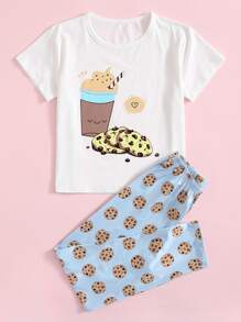 Tween Girl Cartoon Graphic PJ Set - Multicolor - View 1