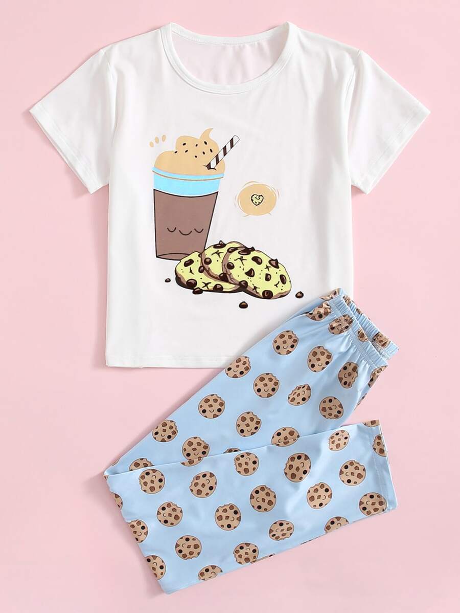 Tween Girl Cartoon Graphic PJ Set - Multicolor - View 1