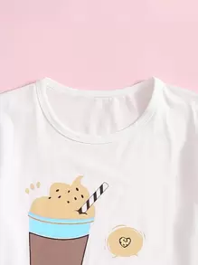 Tween Girl Cartoon Graphic PJ Set - Multicolor - View 3