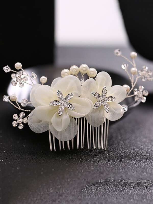 Faux Pearl & Flower Decor Wedding Hair Pin Elegant