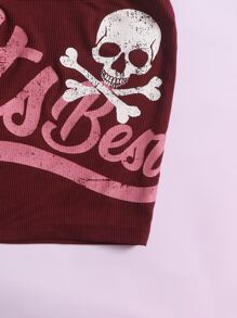 ROMWE PUNK Skull Rhinestones Tie Backless Halter Top & Skirt - Rose Red - View 5