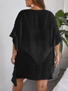 SHEIN Swim Curve Summer Beach Plus Ruffle Trim Batwing Sleeve Cover Up Dress Without Bikini - Black - View 2