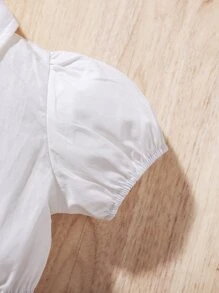 Baby Button Front Cut Out Puff Sleeve High Low Ruffle Hem Dress - White - View 4