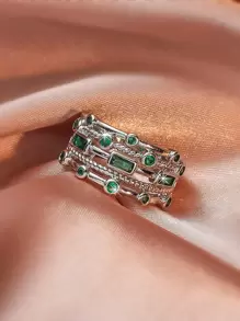 方晶鋯石裝飾戒指 - 銀色 - 查看 2