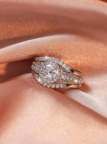 方晶鋯石裝飾戒指 - 銀色 - 查看 2