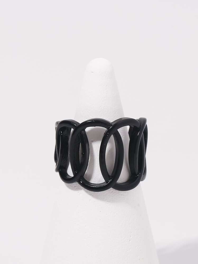1pc European And American Fashionable Alloy Open Circle Hollow Out Ring For Women, Gift/Everyday Wear - Black - View 3