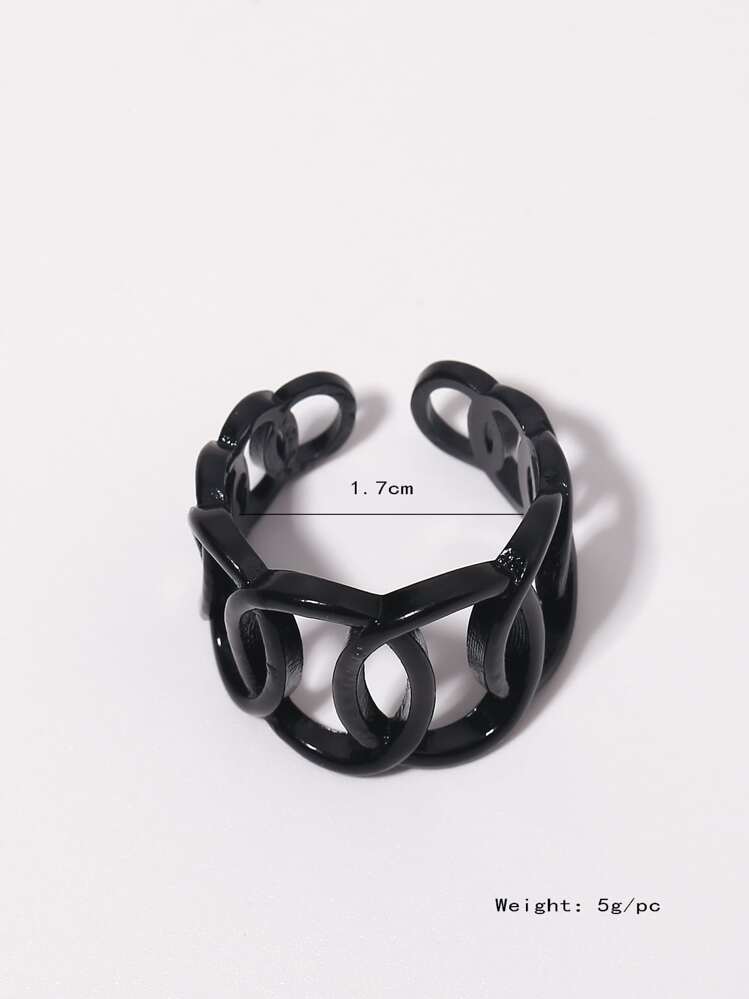 1pc European And American Fashionable Alloy Open Circle Hollow Out Ring For Women, Gift/Everyday Wear - Black - View 4
