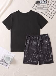 Conjunto De Ropa De Hombre Con Estampado De Galaxia Para Estar En Casa - Negro - Ver 2