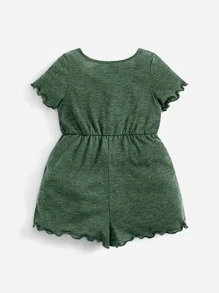 SHEIN Baby Girl Lettuce Trim Notched Neck Romper - Green - View 2